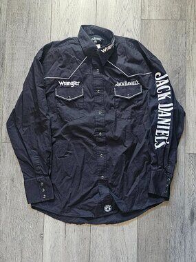 Wrangler Jack Daniels Embroidered Black Pearl Snap Western Shirt Mens Large